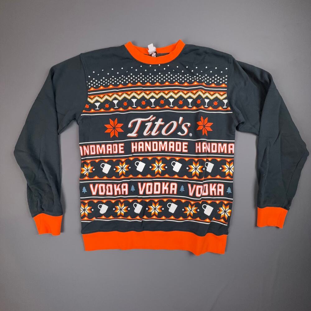 Tito’s Handmade Vodka Ugly Christmas Sweater Black Orange Small